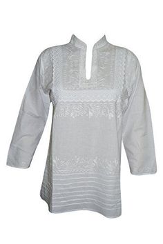 Womens Tunic Shirt Cotton White Hand Embroidered Hippie K... https://www.amazon.ca/dp/B01N7Z9ANI/ref=cm_sw_r_pi_dp_x_kppRzbTKT20AH #TUNIC #BOHO #FASHION #HIPPIE #SALE #WHITE #GIFT #BOHOHIPPIE #GIFTFORHER Kurti Top, Fashion Hippie, Blouse Cotton, Linen Fashion, Bohemian Tops