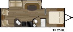 the floor plan for a travel trailer with two beds and one living room in it