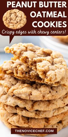 a stack of peanut butter oatmeal cookies sitting on top of each other