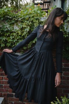 Black LS Claudette Dress test-final Violet Sky, Fun Dresses, Silk Noil, Cottagecore Outfits, Dream Outfits, Cottagecore Fashion, Southern Gothic, Witch Outfit, Dress Fitted