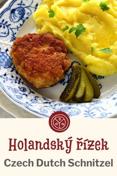 Holandský řízek served with potato puree and pickles Balkan Recipes, Russian Foods, Czech Food, Slovak Recipes, Red Cabbage Recipes, European Dishes, Eastern European Recipes, Pork Schnitzel, Easy Foods