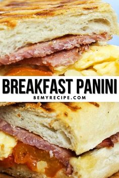 this breakfast panini is loaded with ham and cheese