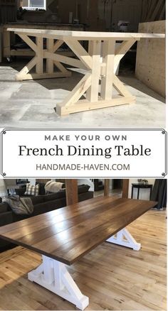 a table made out of wooden planks with the words make your own french dining table