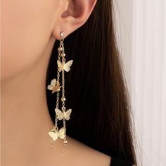 New In Package Color: Gold Measurements In Last Photo Enchanted Forest Theme Jewelry, Butterfly Gold Earrings, Butterfly Earrings Dangle, Gold Butterfly Jewelry, Stylish Jewelry Accessories, Gold Butterfly Earrings, Ethereal Jewelry, Butterfly Earrings Gold, Tassels Fashion