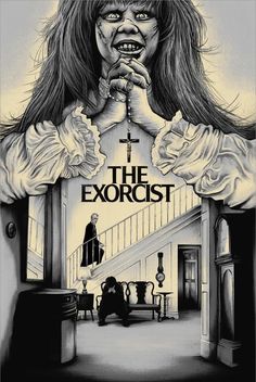 the exorcis movie poster with an evil woman holding her hands over her mouth