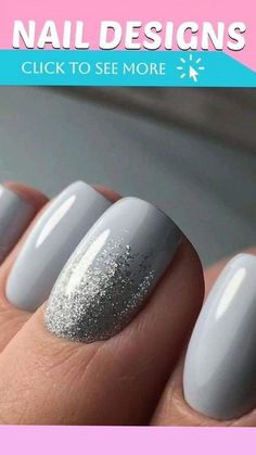 Gray Winter Nail Designs, Gray White Nails, Light Gray Nail Ideas, Gray Nail Ideas, Light Gray Nails, Statement Nails, Grey Nail, Grey Nail Designs, Winter Manicure