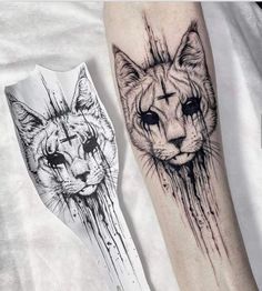 two tattoos on the legs of people that have animals painted on their bodies and faces