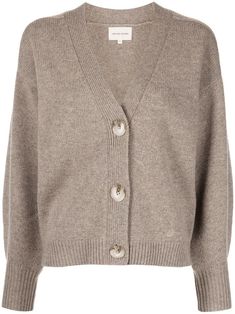 a women's sweater with buttons on the front and sleeves, in grey color