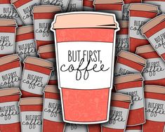 a cup of coffee with the words butterst coffee on it surrounded by other cups