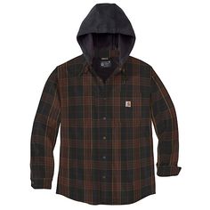 Carhartt Men's Rugged Flex Relaxed Fit Flannel Fleece-Lined Hooded Long-Sleeve Button-Down Shirt Jacket at Tractor Supply Co