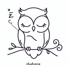 an owl sleeping on a branch with its eyes closed and the words, i'm c