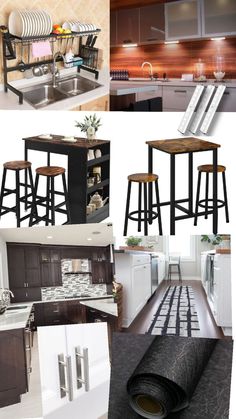 a collage of photos showing different types of kitchen furniture