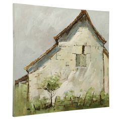 A canvas art piece over a wood frame, this hand-painted work depicts a vintage farmhouse. The gentle colors and simple lines ensure this piece will look gorgeous in any room, from a hallway or office to a bedroom, dining room, or living room. Upgrade any wall with this handmade farmhouse painting. StyleCraft Home Collection Vintage Farmhouse- Canvas Wall Art 40-in H x 40-in W Country Canvas Hand-painted Print | WI32989DS Farmhouse Pictures, Farmhouse Canvas, Farmhouse Paintings, Barn Painting, Farmhouse Paint, Country Paintings, Farmhouse Wall Art, Hand Painted Canvas, Pics Art