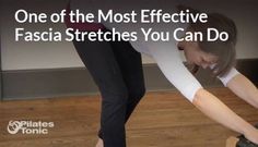 a woman is using a pair of shoes on the floor with text that reads, one of the most effective fascia stretches you can do