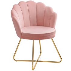 a pink chair with gold legs on a white background