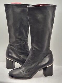 Celine Paris Black Soft Lambskin Leather Mid-Calf Boots Size EU 37, US 7 Rare! | eBay Fitted Leather Heeled Boots In Casual Style, Casual Fitted Leather Heeled Boots, Fitted Casual Leather Heeled Boots, Designer Leather Boots For Spring, Casual Leather Heeled Boots For Evening, Designer Fitted Faux Leather Boots, Fitted Calf Leather Boots With Round Toe, Celine Boots, Mid Calf Boots