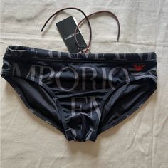 Amazing Emporio Armani Swim Briefs - Size It 46 Usa S New With Tags Luxury Fitted Black Swimwear, Black Swim Trunks, Custom Boxers, Guys Fashion, Emporio Armani Men, Armani Black, Swim Brief, Printed Swim, Mens Swim Trunks