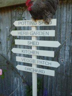 a chicken sitting on top of a wooden sign