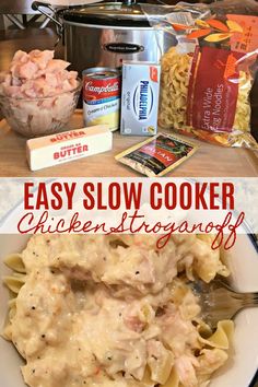 this easy slow cooker chicken stroganoni recipe is the perfect way to use leftover pasta