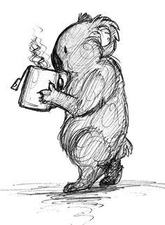 a koala - tea post is shown in this black and white drawing, with the words