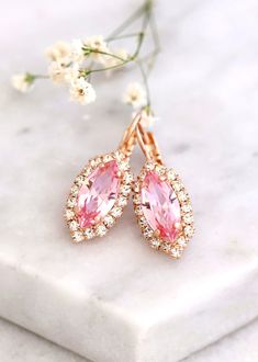 Pink Drop Earrings Light Rose Crystal Drop Earrings Bridal | Etsy Pink Jewelry For Bridesmaids, Pink Bridal Earrings For Bridesmaid Gift, Pink Earrings For Bridesmaids, Rose Gold Chandelier Earrings, Pink Rose Earrings, Drop Earrings Bridal, Pink Drop Earrings, Long Bridal Earrings, White Opal Earrings