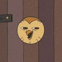 a cartoon face with an angry expression on it's face is shown in front of a wooden wall