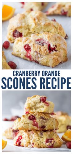 cranberry orange scones recipe on a white plate