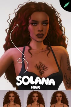 an animated image of a woman with red hair and tattoos on her chest, wearing a bra