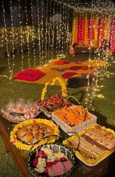 Lighting, Indian desserts, pillows, backyard setting for event Simple Desi Wedding Decor, Pakistani Wedding Ceremony, Qawali Night Aesthetic, Dholki Props, Pakistani Mehndi Decor, Dholki Ideas, Brown Parents, Shadi Decor, Mehndi Decoration Ideas