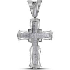 GND 10K White Gold Flared Cross Crucifix Pendant with Pave-Set Round Diamonds - 1 Carat Total Diamond Weight Luxury White Gold Cross Necklace For Anniversary, Luxury Cross Pendant Necklace For Wedding, White Crucifix Fine Jewelry, Classic White Gold Crucifix Jewelry, White Crucifix With Diamond Accents, White Diamond Accented Crucifix Jewelry, White Crucifix With Diamond Accents Jewelry, Luxury Diamond Crucifix Jewelry, White Gold Diamond Cut Crucifix Jewelry