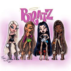 three cartoon dolls are standing next to each other in front of the word boafz