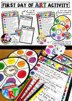 the first day of art activity for kids to practice their handwriting and color mixing skills