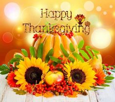 a thanksgiving card with sunflowers and apples