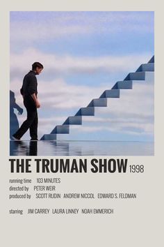 the truman show poster with man walking up stairs