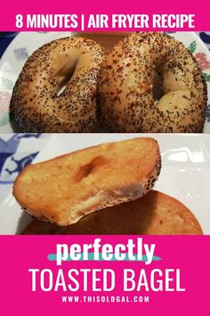 Top image - bagel not toasted and bottom image after it's been toasted. Homemade Bagels Air Fryer, Airfryer Bagel Recipe, Easy Air Fryer Bagels, Greek Yogurt Bagels 2 Ingredients Air Fryer, Airfry Bagel, 2 Ingredient Bagels Air Fryer, Pantry Ingredient Recipes, Air Fryer Greek Yogurt Bagels, Air Fried Bagels