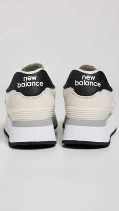 New Balance 574+ Sneakers In Beige/White | Editorialist Balanced Beige, Fringed Belt, Chain Strap Bag, Oversized Tote Bag, Casual Sneakers Women, Floral Shoes, New Balance Sneakers