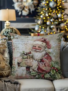 a christmas pillow sitting on top of a couch