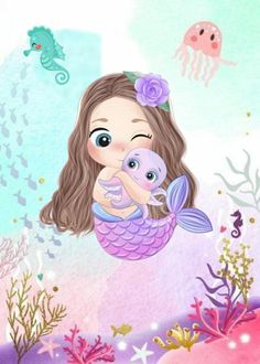 Mermaid Theme Wallpaper, Cute Mermaid Wallpaper, Underwater Castle, Mermaid Underwater, Pearl Photography, Mermaid Wallpaper, Diy Cake Topper Birthday, Mermaid Cartoon, Mermaid Theme Birthday Party