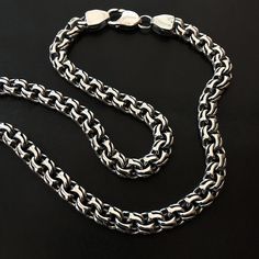 Bismarck chain Handmade Sterling Silver Luxury Sterling Silver Round Chain Bracelet, Luxury Round Sterling Silver Chain Bracelet, Classic Silver Stainless Steel Necklace, Luxury Sterling Silver Box Chain Bracelet, Classic Handmade Oval Link Jewelry, Formal Chain Link Necklace With Sterling Silver Clasp, Handmade Silver Chain Link Necklace, Formal Chain Necklace With Sterling Silver Clasp, Formal Round Chain Necklace With Sterling Silver Clasp