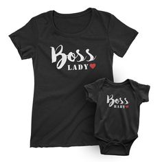 Boss Lady Boss Baby_short sleeve Graphic Matching T-Shirts for Mother and Daughter_Black Tees at TeeLikeYours.com Fitted Family Matching Tops With Name Print, Fitted Crew Neck Top For Family Matching, Fitted Cotton Tops For Family Matching, Fitted Cotton Matching T-shirt, Family Matching Fitted T-shirt With Name Print, Fitted Family Matching T-shirt With Name Print, Family Matching Fitted Graphic T-shirt, Family Matching Fitted Shirt With Short Sleeves, Unisex Matching Crew Neck T-shirt