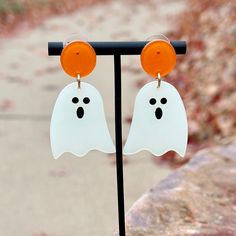 Glow-In-The-Dark Ghost Drop Earrings Approximately 2" In Length. Ghost Earrings, Glow In The Dark, The Darkest, Ghost, Jewelry Earrings, Women Jewelry, Orange, Drop Earrings, Color