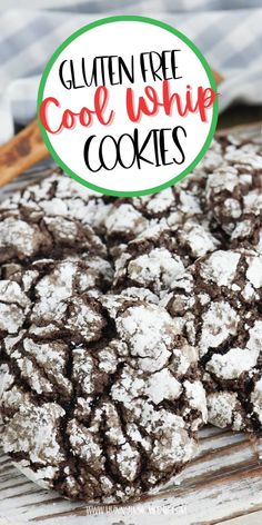 a close up of a cookie on a cooling rack with the words gluten free cool whip cookies