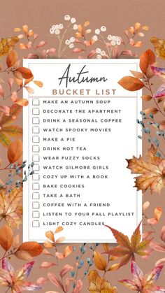 an autumn bucket list with leaves and flowers