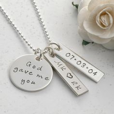 God gave me you  Personalized hand stamped by divinestampings, $43.00 Stamped Necklace Ideas, Hand Pendant, Hamsa Pendant, Necklace Ideas, Hand Stamped Necklace, Future Mrs, All I Ever Wanted, Stamping Ideas, Bezel Pendant