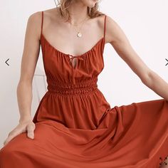 Nwt. Xl. Wrinkled From Being In Storage So Long. Shirred Waist. Tie Front. Super Cute. Reddish Orangey Clay Color. Silk. Hand Wash. Cleaning Out All Of Our Closets To Help Save For A House. I Am Not A Reseller. Any Reasonable Offer Accepted. Half Off Offers Will Not Be Accepted. Save For A House, Cami Midi Dress, Clay Color, Silk Cami, Madewell Dresses, Madewell Denim, Cute Sweaters, High Point, Spring Dresses