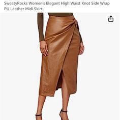 New Without Tags. Vegan Leather Wrap Midi Skirt. Side Zipper. Brown. Women’s Size Medium. Cool Mom Style, Brown Leather Skirt, Pu Skirt, First Date Outfits, Faux Leather Midi Skirt, Skirt Wrap, Knot Tie, Leather Midi Skirt, Black Leather Skirts