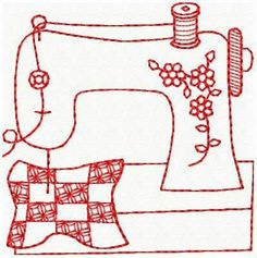 a drawing of a sewing machine with flowers on it