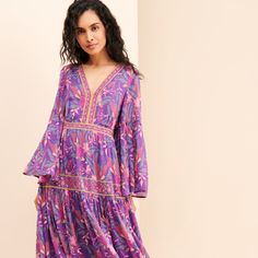 Sway Together Maxi Dress | Nuuly Rent Purple Beach Dress For Fall, Purple Silk Dress For Daywear, Bohemian Silk Midi Dress For Spring, Purple Silk Bohemian Dress, Bohemian Viscose Midi Dress For Daywear, Bohemian Silk Midi Dress For Fall, Bohemian Purple Midi Dress For Brunch, Bohemian Viscose Dresses For Daywear, Bohemian Purple Dress For Brunch