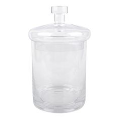 a clear glass jar with a lid on a white background, the container is empty and ready to be used for storage