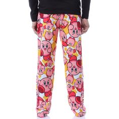 These are GREAT adult Kirby lounge pants! As one of Nintendo's most popular and familiar major mascots, Kirby's round pink appearance and ability to copy his foes' powers has made him a well-known figure in video games, consistently ranked as one of the most Magnificent video game characters. These Kirby pajama pants feature an all-over multi-character and star pattern. These Kirby adult pajama pants are extremely great with a new fabric blend style. It is made of a wonderful 92% polyester / 8% Comfortable Pink Lounging Pants, Pink Cotton Sweatpants For Pajama Party, Pink Sweatpants For Lounging, Pink Relaxed Fit Pants For Pajama Party, Comfortable Pink Sleepwear With Elastic Waistband, Pink Relaxed Fit Pants For Bedtime, Pink Full Length Sleepwear For Loungewear, Pink Full Length Sleepwear For Lounging, Full Length Pink Sleepwear For Loungewear